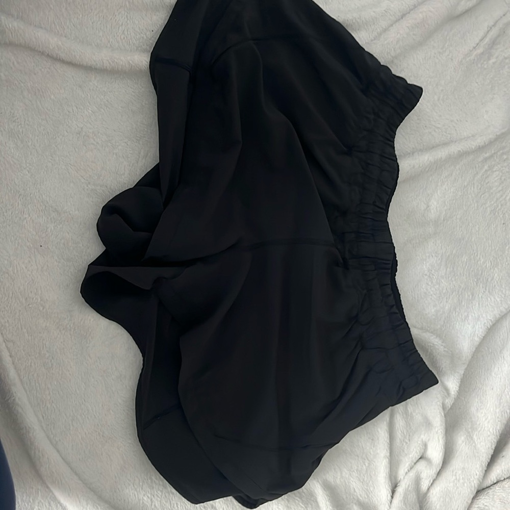 Lululemom track that high rise lined shorts, black, size 14